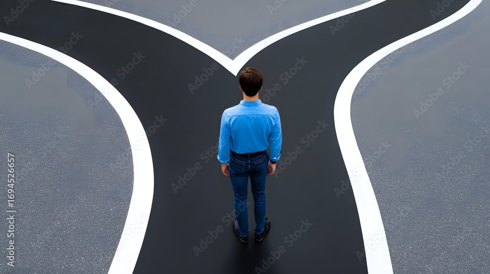Aufkleber a thoughtful individual stands at the intersection of multiple paths, considering the different dire