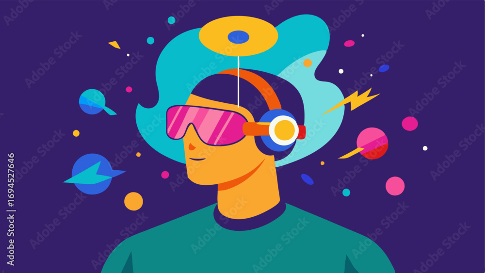 Poster artistic expression an artist using a bci headset to create digital artwork that appears to emerge f