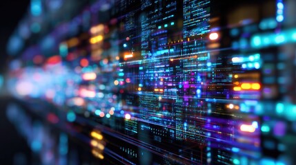 A vivid representation of digital data streams, showcasing colorful lights and lines that symbolize advanced technology and information flow