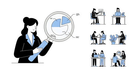 Professional business team analyzing data and collaborating for success in modern office