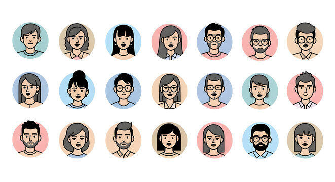 Diverse collection of modern professional avatar icons representing varied people for user profiles