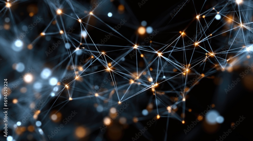 Poster an abstract representation of interconnected nodes and wires, showcasing the beauty of technology wi