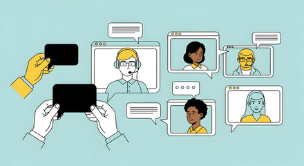 Engage in a dynamic modern virtual meeting with diverse team members for collaboration and connection