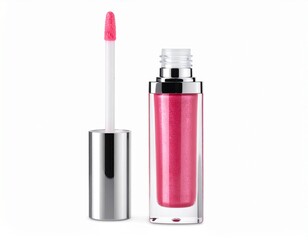 High Resolution Lip Gloss Tube with Applicator Isolated on White Background
