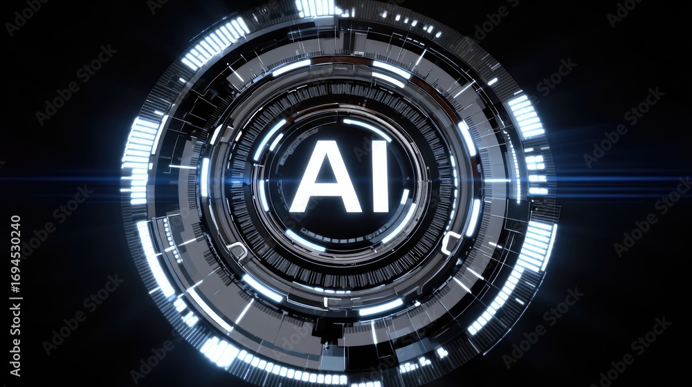 Poster futuristic digital display featuring 'ai' in a sleek circular design, symbolizing innovation in arti