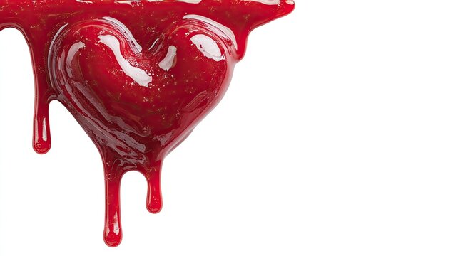 Red heart dripping with liquid, isolated on white