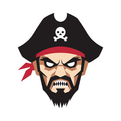 Vector art of angry pirate head on white background