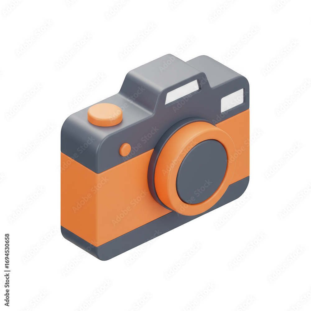 Aufkleber isometric 3d render of an orange and gray camera isolated on transparent background