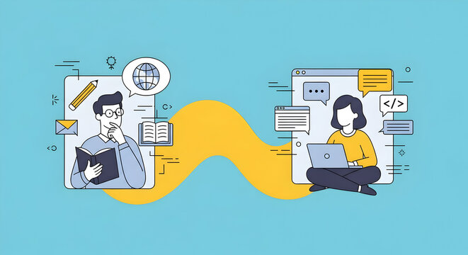 Illustration of remote workers collaborating online