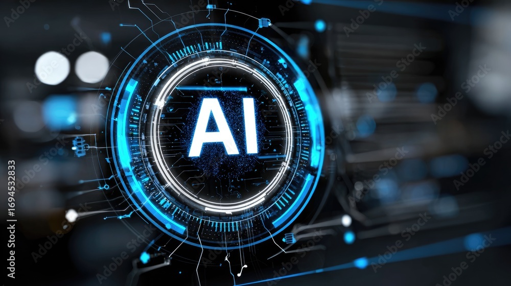 Poster this image showcases a futuristic representation of artificial intelligence (ai) with glowing circui