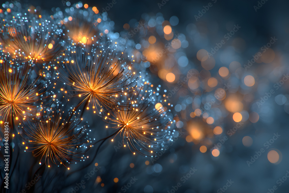 Poster Blue and gold Abstract background with fireworks andbokeh on New Year's Eve grphic resources