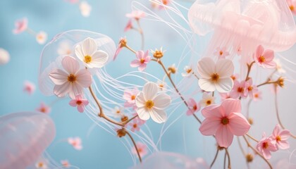 Beautiful Cherry Blossom Flowers with Jellyfish