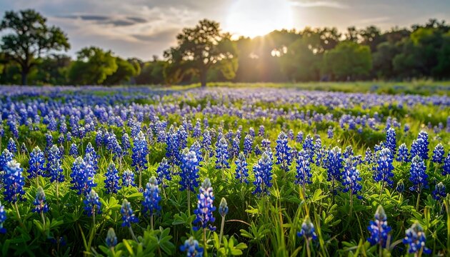Lush bluebonnet field at sunset (1)