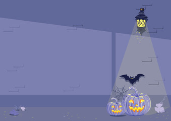 Happy halloween background in cartoon style with space for text. Vector illustration for invitation, poster or banner for halloween party.