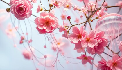 Beautiful pink cherry blossoms with decorative elements