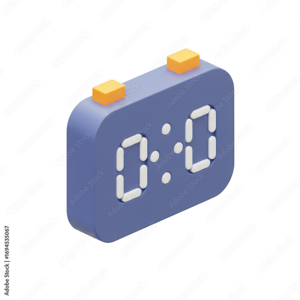 Poster isometric digital clock showing 0000 isolated on transparent background