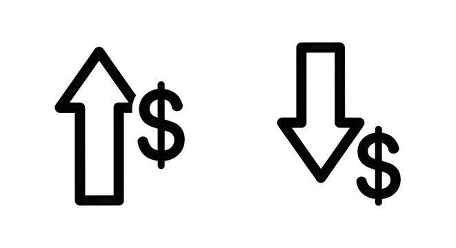 Dollar sign with upward and downward arrow isolated on transparent background