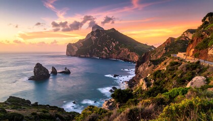 Coastal sunset panorama