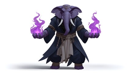 Obraz premium Imposing fantasy character wielding ominous purple mystical energy, dressed in dark robes and armor with horns and a skull-like mask