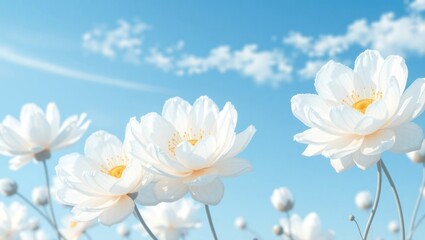 Beautiful White Flowers Blooming Under a Blue Sky