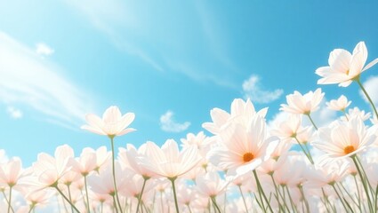 Beautiful white flowers blooming under blue sky