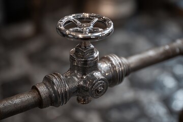 Close-up of a vintage industrial valve