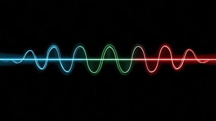 Segmented Tricolor Sinusoidal Wave in Blue-Green-Red Gradient with Central Axis on Black Background