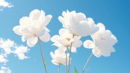Beautiful White Peonies Blooming Under Clear Blue Sky
