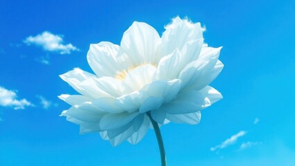 Beautiful White Peony Flower Blooming Under Blue Sky