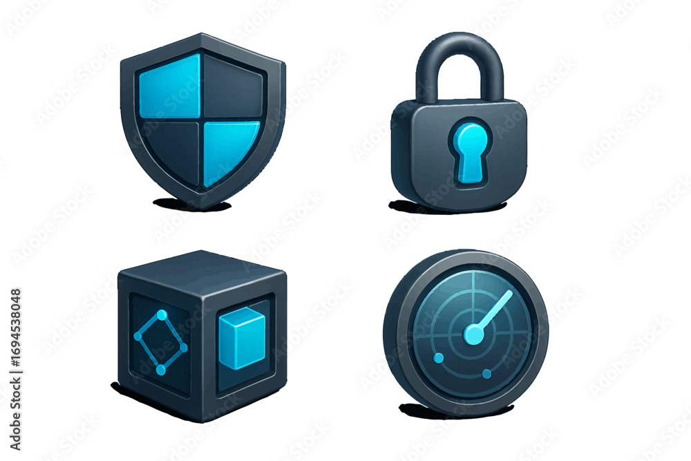 Poster digital security and data protection concepts featuring privacy, network, and scanning elements for 