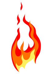Illustration of stylized fire or flame. Burning red fire or bonfire.