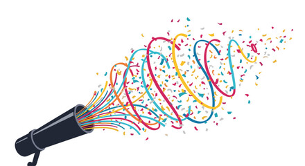 Colorful confetti streamer explosion from party popper cannon celebration event