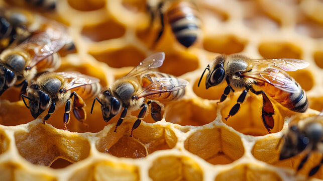 Close-up of a beehive with honeycomb structure