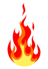 Illustration of stylized fire or flame. Burning red fire or bonfire.