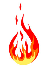 Illustration of stylized fire or flame. Burning red fire or bonfire.