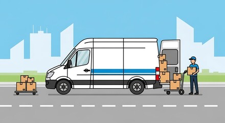 Delivery van loading boxes city.