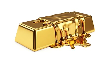 Melting Gold Bar with White Background.