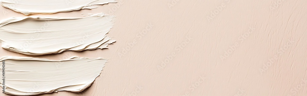 Poster a close-up of textured paint strokes on a soft beige background, showcasing layers and depth in a mi