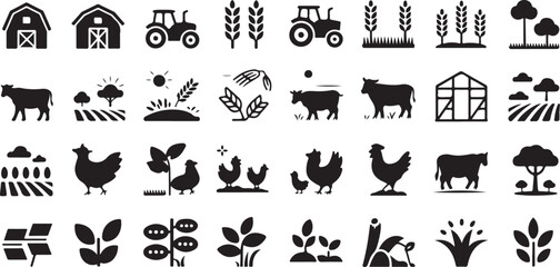 Obraz premium Black Solid Farm & Harvest Symbols Agricultural Glyph Icon Collection – 40