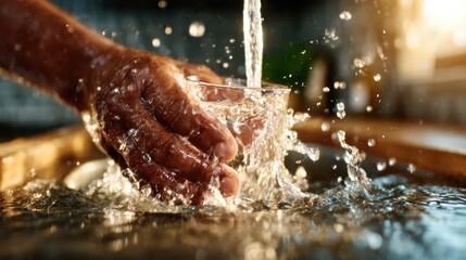 A captivating moment captures water being poured into a glass, emphasizing the beauty of motion and life's essentials that highlight freshness and vitality in everyday experiences.