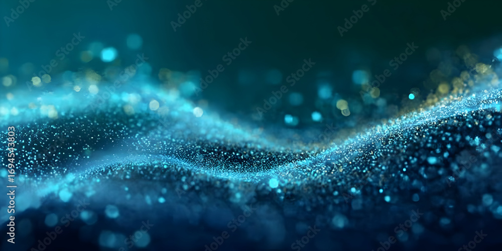 Poster abstract blue waves with shimmering particles create a captivating visual effect, perfect for backgr