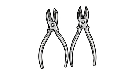 Hand Drawn Metal Cutting Pliers.