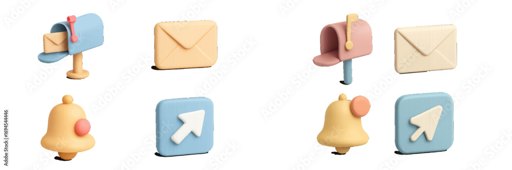 Leinwandbilder pastel colored 3d style digital communication and notification icons for web and mobile interface de