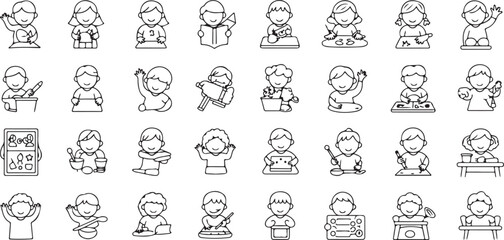 Obraz premium Early Childhood Education Thin Line Icon Set – 40 Vector Pictograms for Kindergarten