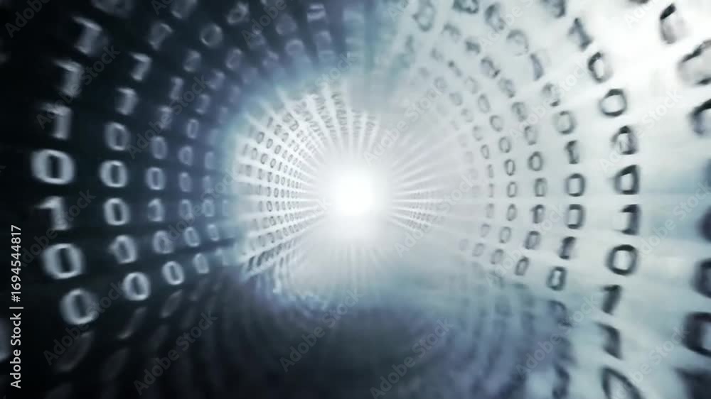 Wall mural digital data tunnel abstract illustration binary code information flow