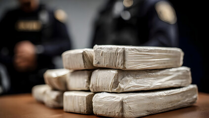 Law enforcement officials inspect confiscated packages believed to contain illegal substances, highlighting drug trafficking concerns.