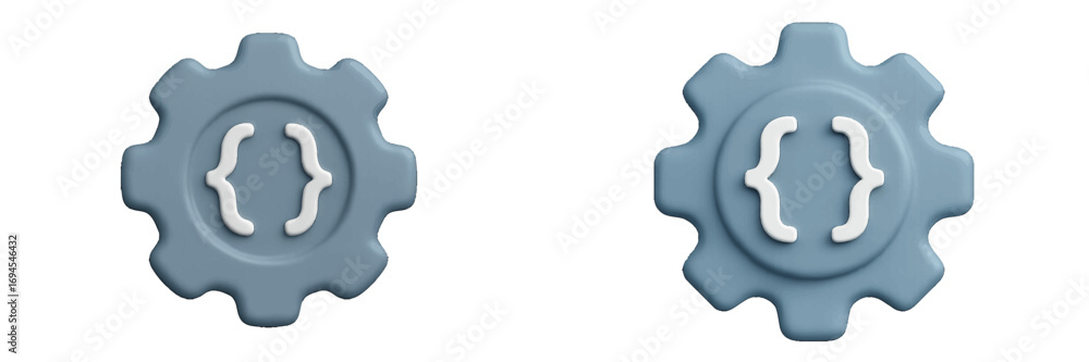 Fototapete modern three-dimensional gear icon with curly braces symbol representing software development, progr