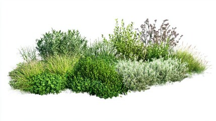 Group of different bushes vegetation plants green.