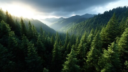 An extraordinary view of majestic mountains under a stunning twilight sky, revealing layers of green and blue hues that inspire awe and connect viewers with nature's grandeur.