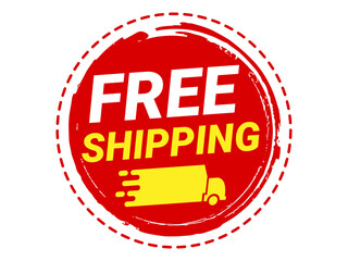 Free shipping icon with truck symbol promoting online shopping delivery savings isolated on transparent background